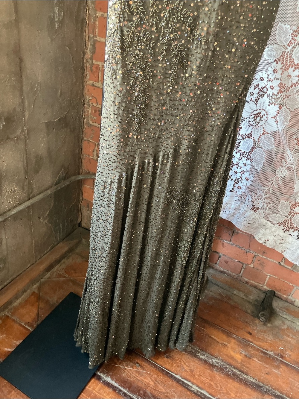 Sue Wong Olive Green Beaded Cowl Neck Camisole - Picture 7 of 16
